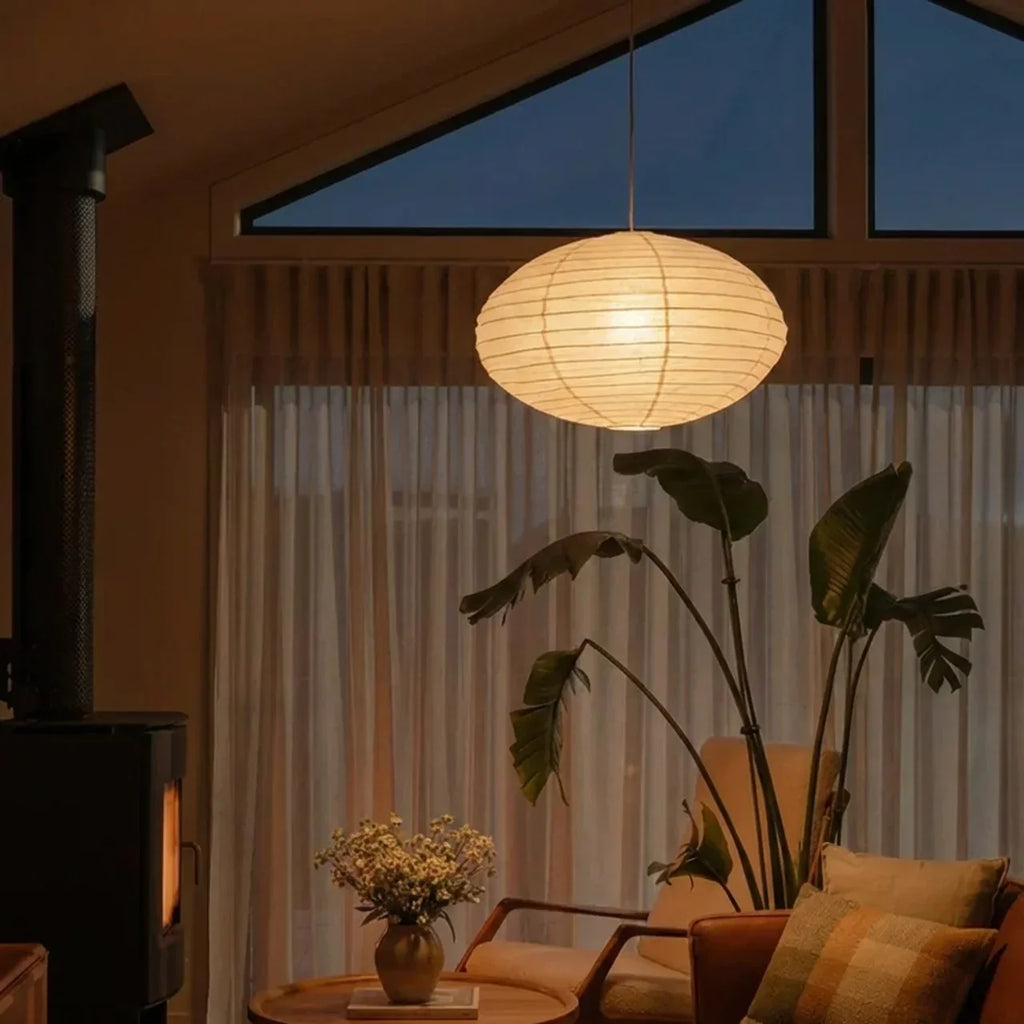 Soft Oval Rice Paper Shade Pendant Light