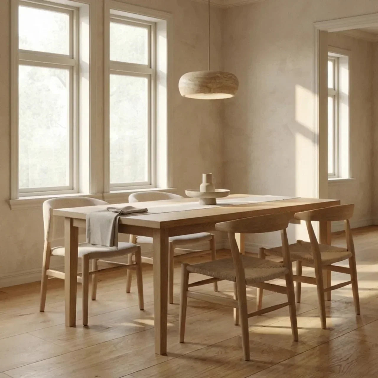 Integrated LED Travertine Pendant — Donut Shaped Ceiling Light