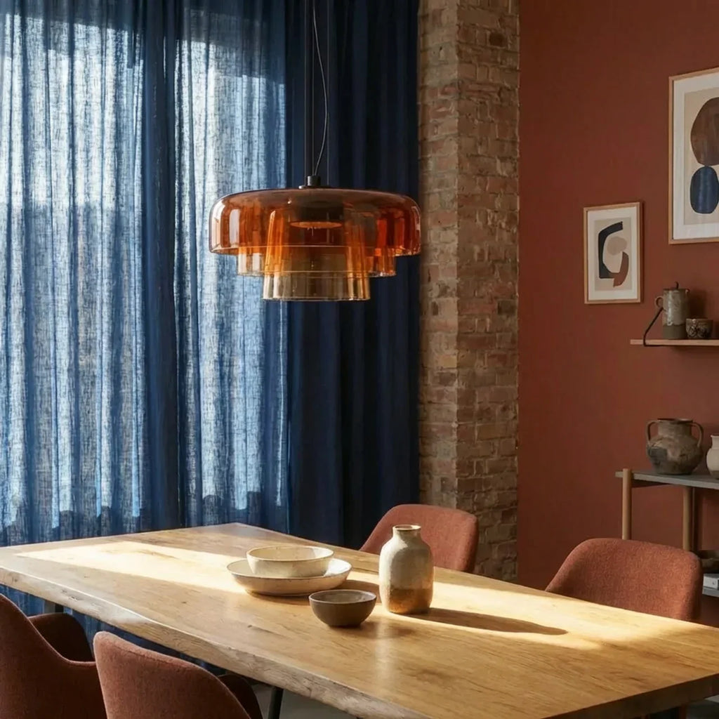 Three-Tier Colored Glass Pendant Light — Bauhaus Geometric Design