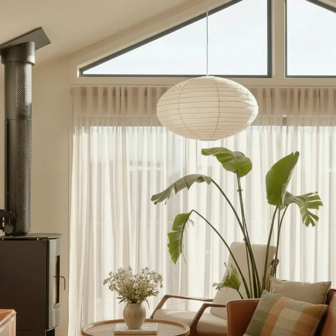 Soft Oval Rice Paper Shade Pendant Light