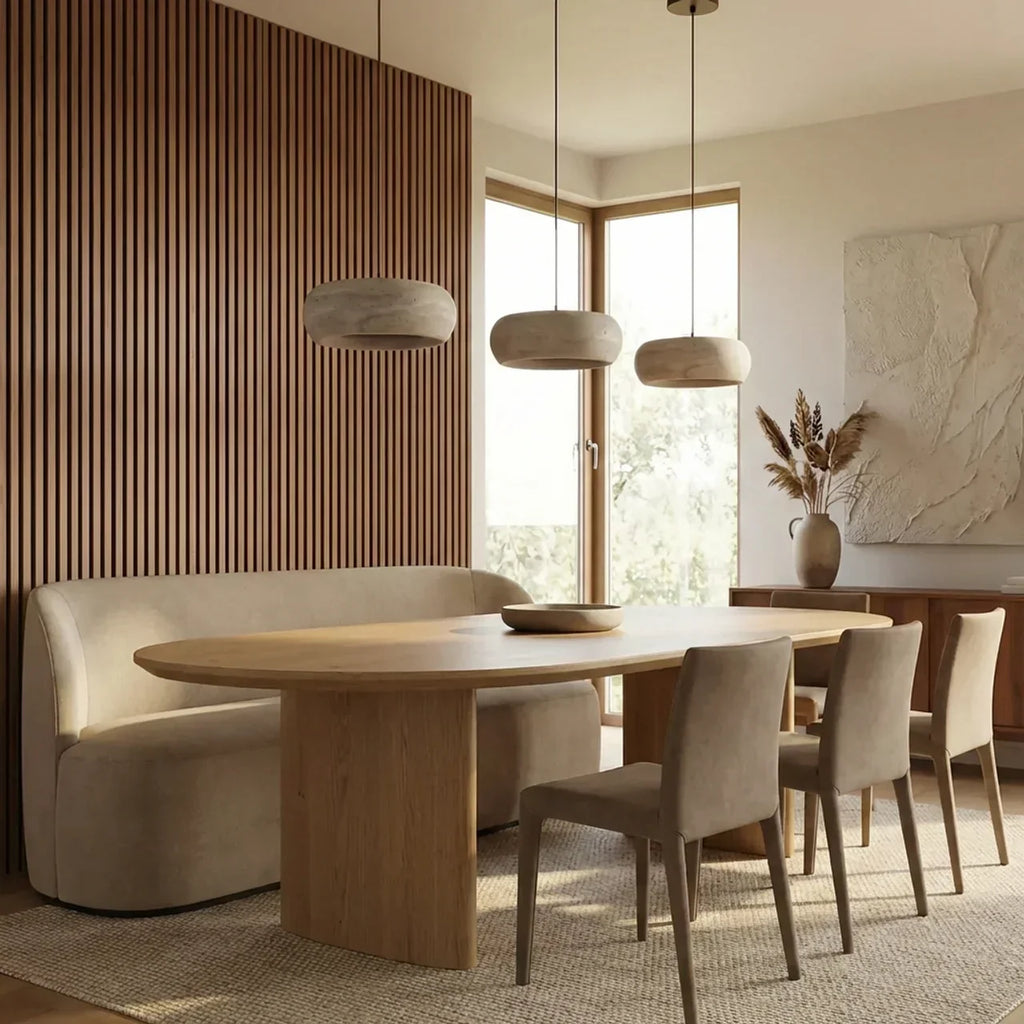 Integrated LED Travertine Pendant — Donut Shaped Ceiling Light