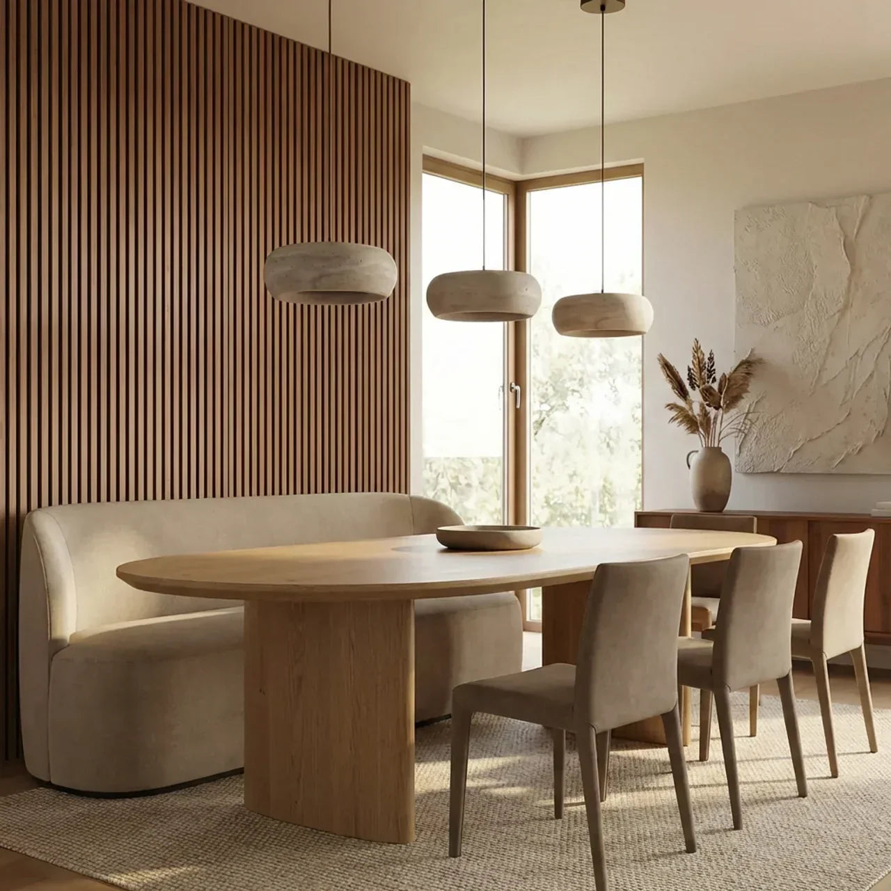 Integrated LED Travertine Pendant — Donut Shaped Ceiling Light
