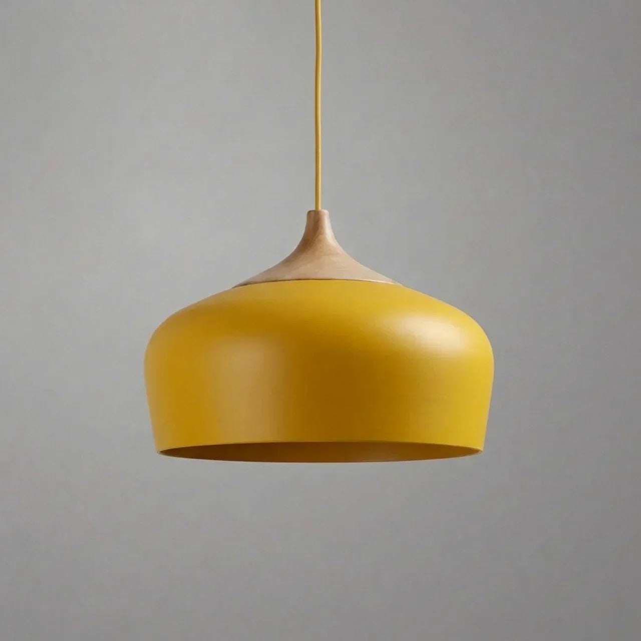 Geometric Ceiling Pendant — Formed Metal Shade, Wooden Accent Detail