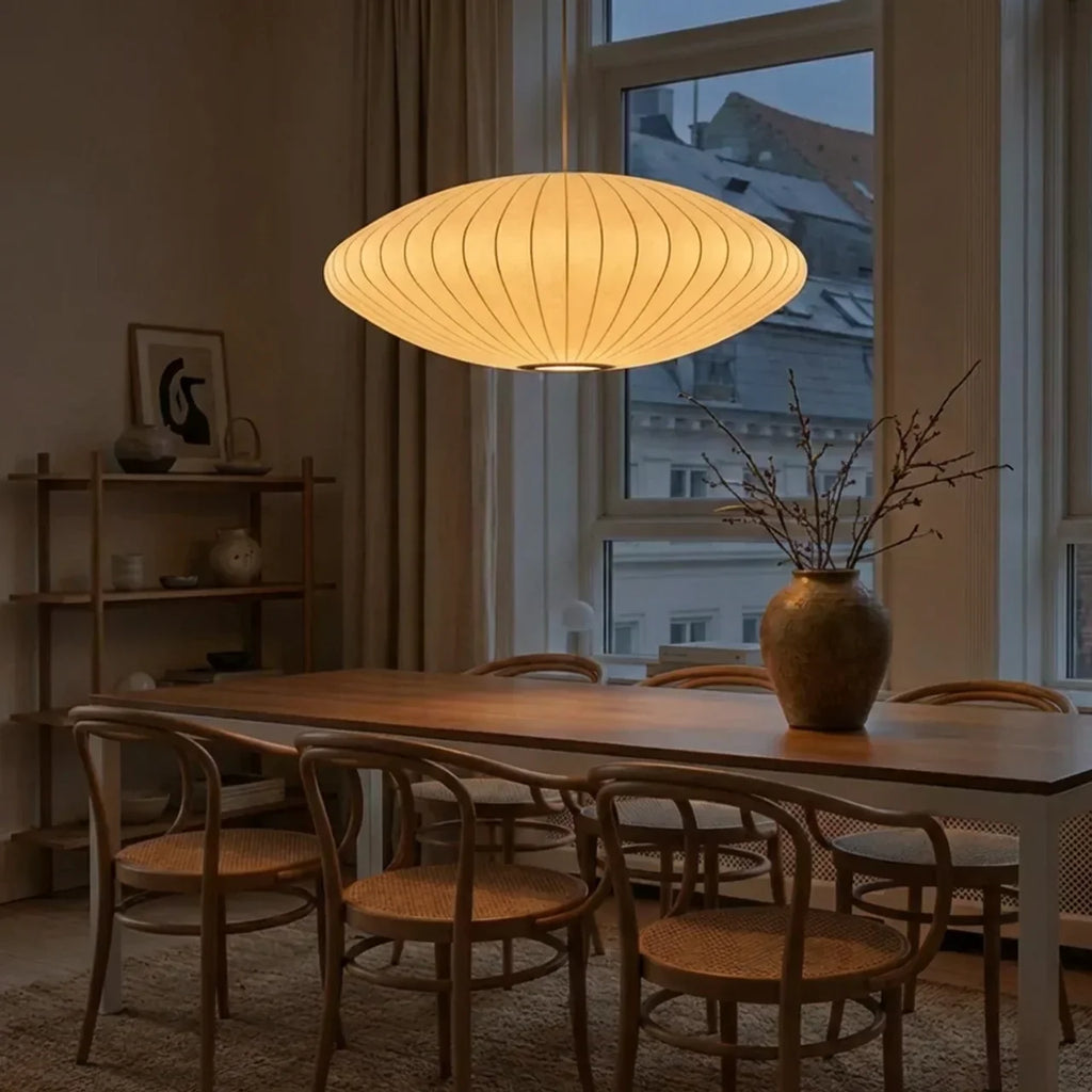Silk Ceiling Pendant Light — Minimalist Fabric Shade