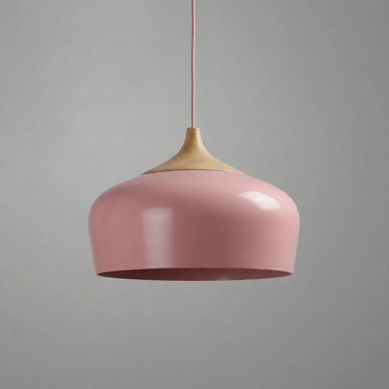 Geometric Ceiling Pendant — Formed Metal Shade, Wooden Accent Detail