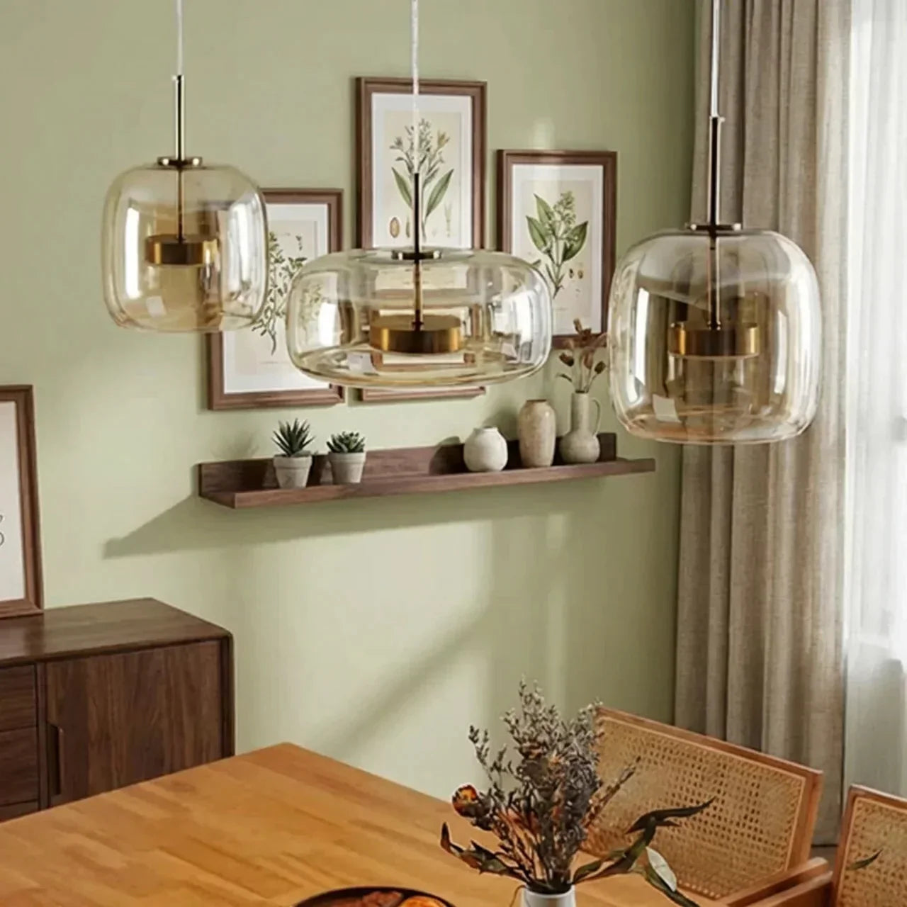 Multi-Pendant Smoked Glass Ceiling Fixture — Integrated LED