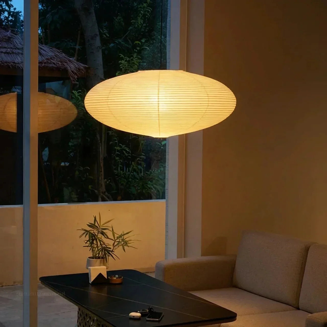 Oval Rice Paper Shade Ceiling Lamp — Soft Diffused Ambient Light