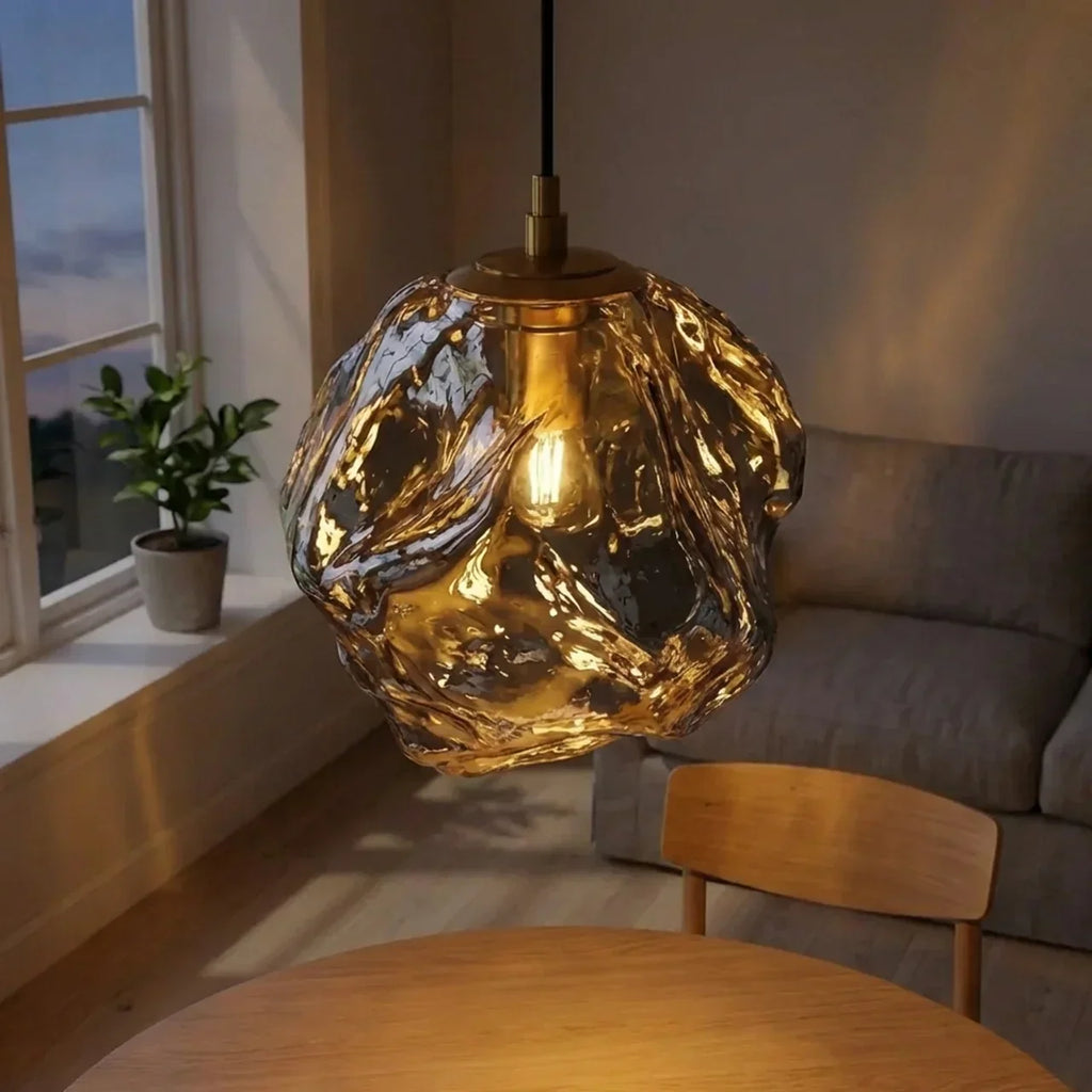 Lava Glass Hanging Pendant Light — Sculptural Molten Shade, Ambient Lighting