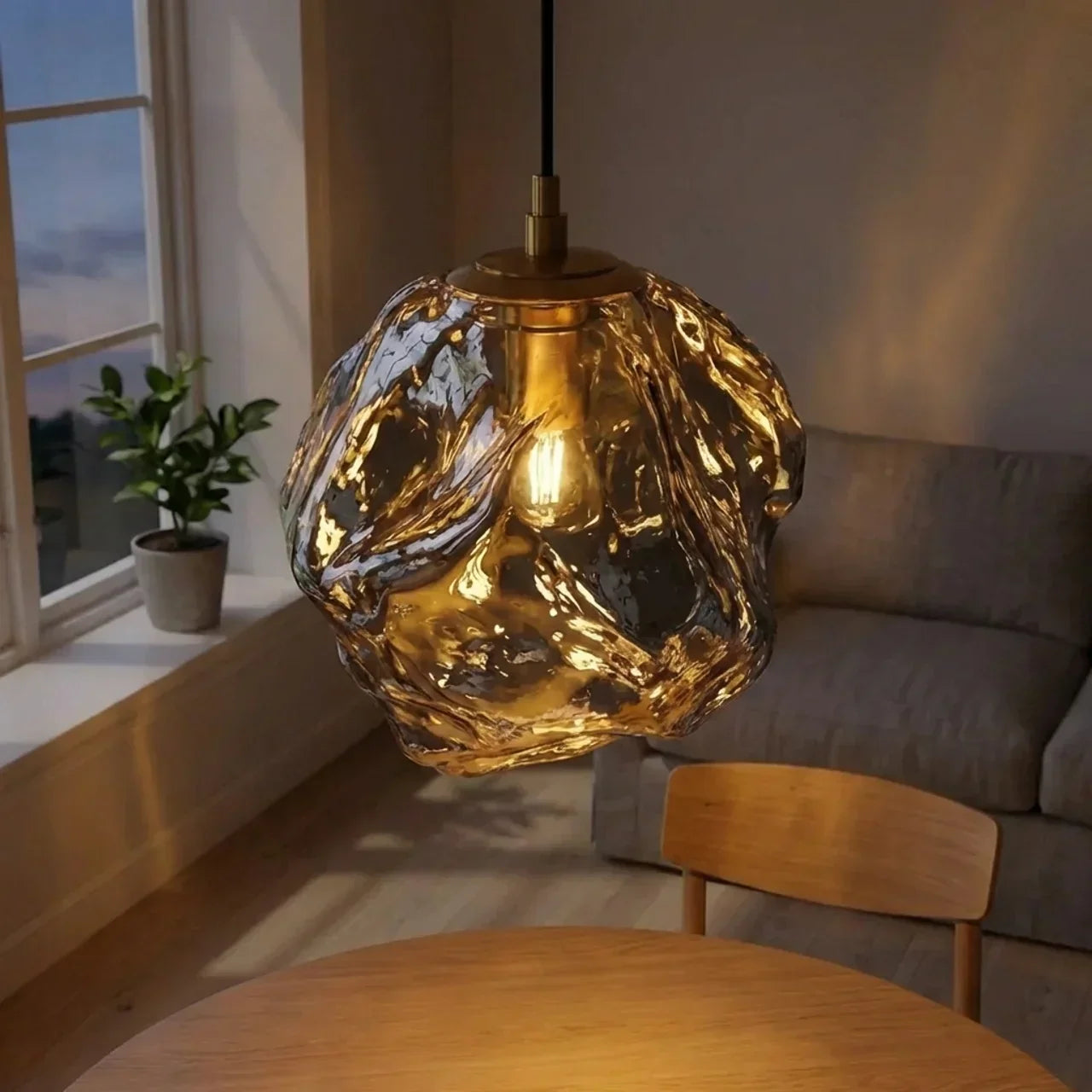 Lava Glass Hanging Pendant Light — Sculptural Molten Shade, Ambient Lighting