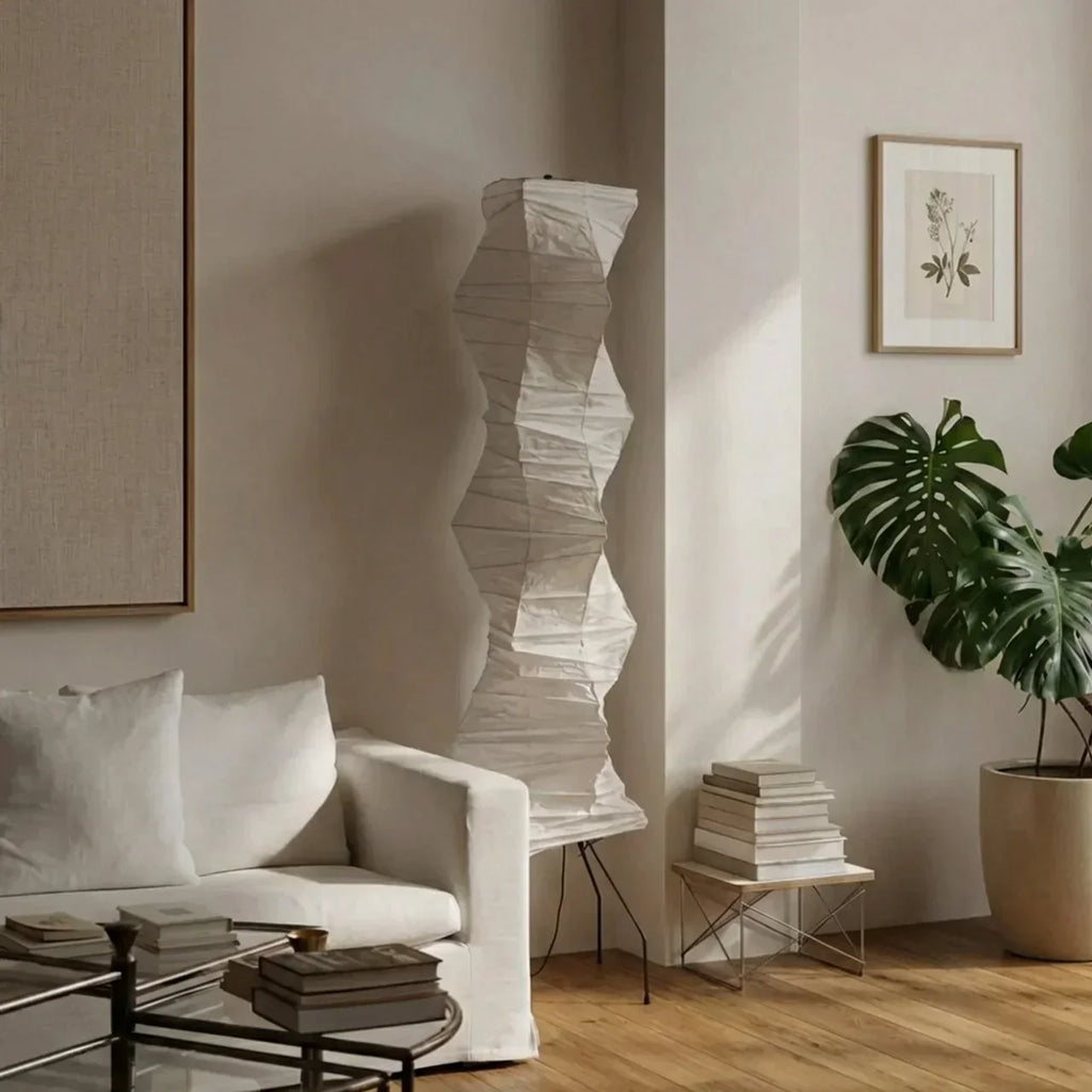Sculptural Vertical Floor Lamp — Layered Rice Paper Shade