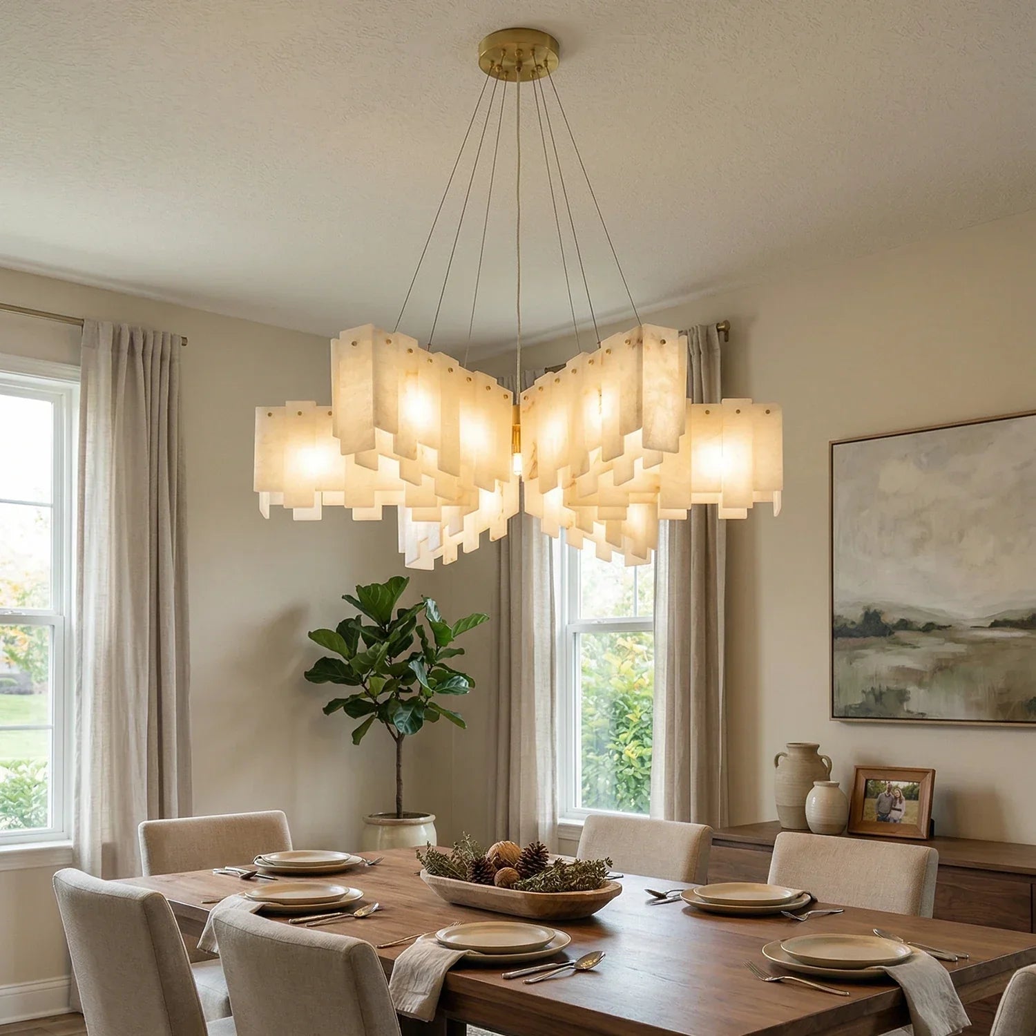 Cascade Alabaster Tiered Brass Chandelier | wildoxy