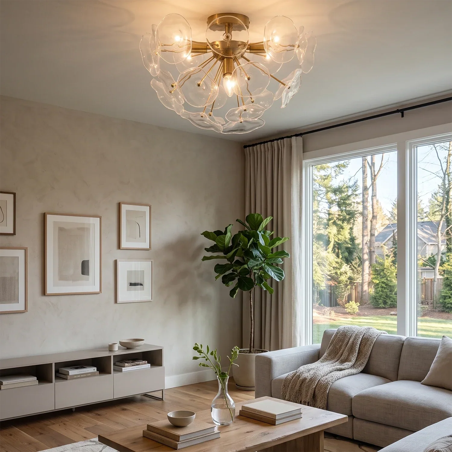 Isolde Glass Petal Sputnik Flush Mount Ceiling Light | wildoxy
