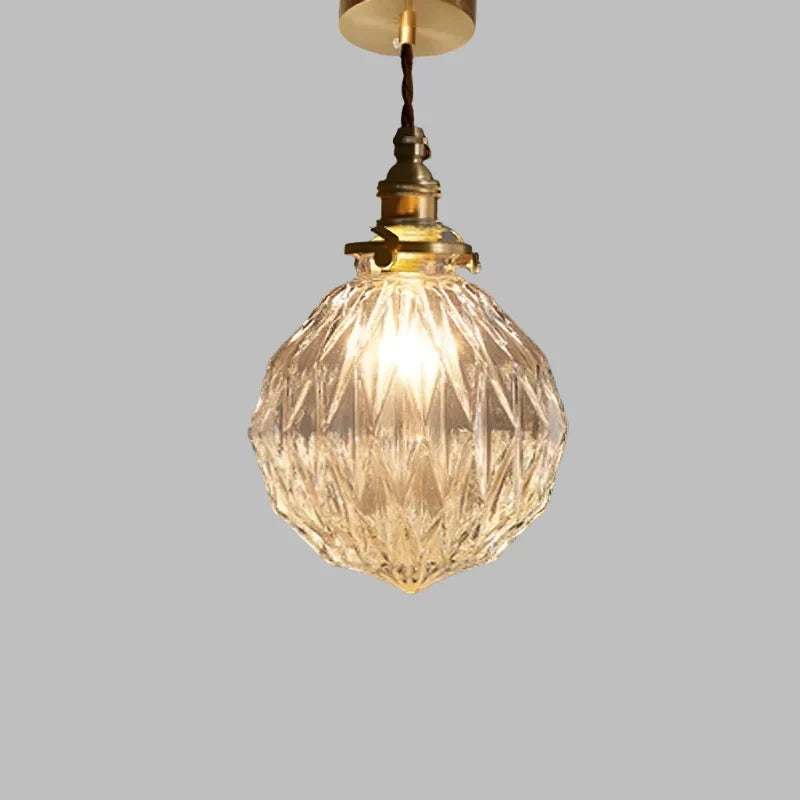 Szklana lampa wisząca z kryształowym kloszem - skandynawska retro, E27 LED