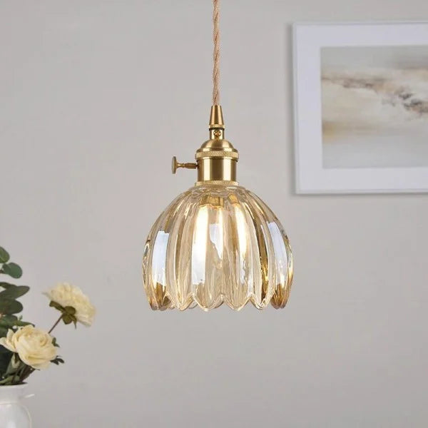 Lampă suspendată japoneză retro cu floare din sticlă, 12 cm, E27