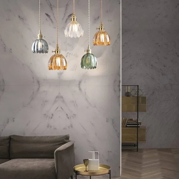 Lampă suspendată japoneză retro cu floare din sticlă, 12 cm, E27