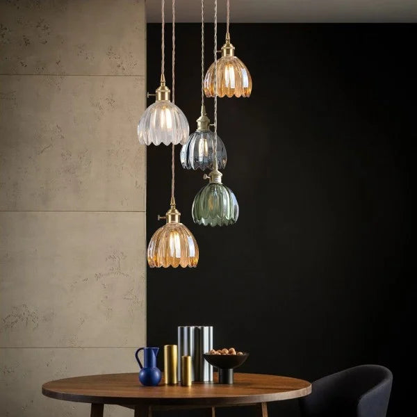 Lampă suspendată japoneză retro cu floare din sticlă, 12 cm, E27