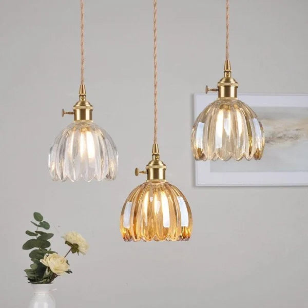 Lampă suspendată japoneză retro cu floare din sticlă, 12 cm, E27