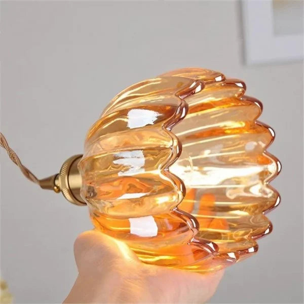 Lampă suspendată japoneză retro cu floare din sticlă, 12 cm, E27