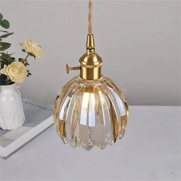 Lampă suspendată japoneză retro cu floare din sticlă, 12 cm, E27