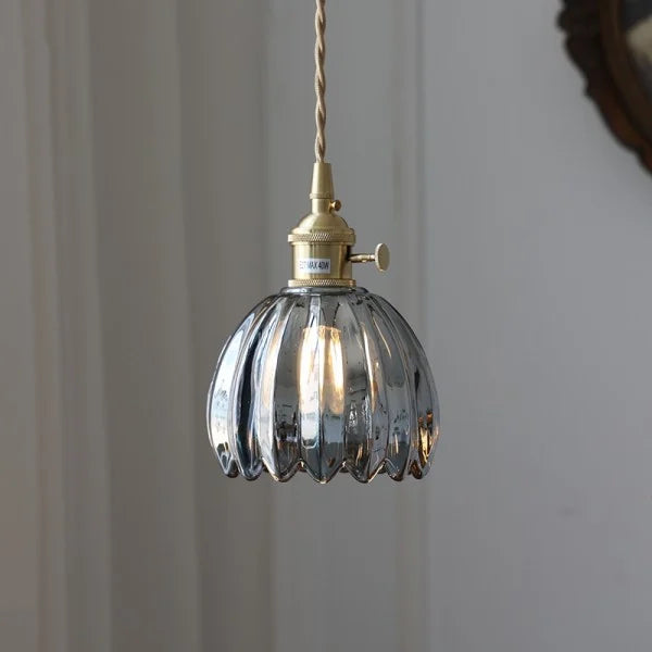 Lampă suspendată japoneză retro cu floare din sticlă, 12 cm, E27