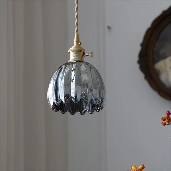 Lampă suspendată japoneză retro cu floare din sticlă, 12 cm, E27