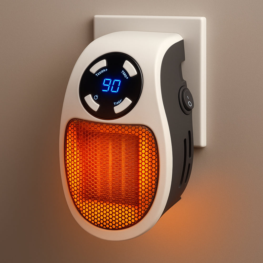 350 W keramisk plug-in-varmeovn — hurtig opvarmning, timer, LED