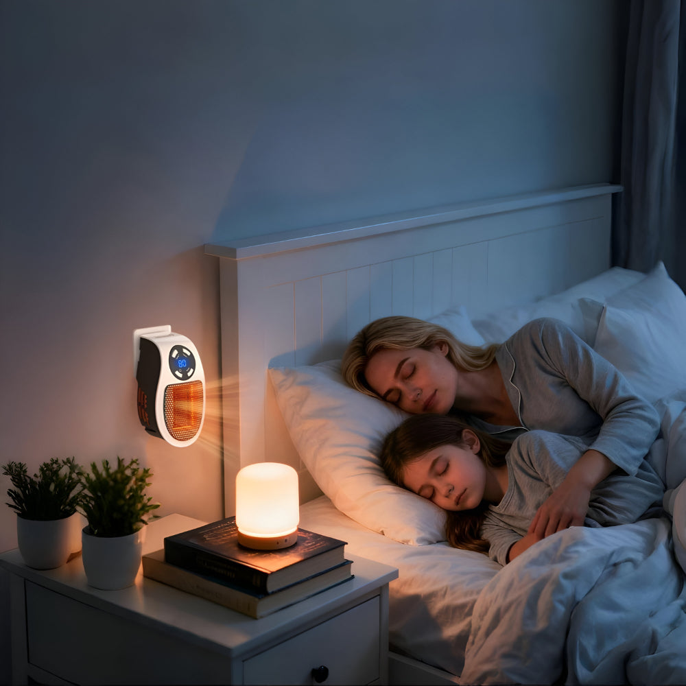 350 W keramisk plug-in-varmeovn — hurtig opvarmning, timer, LED