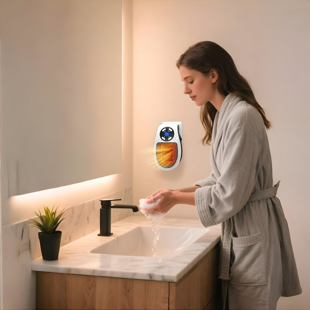 Aerotermă ceramică de 350 W cu conectare directă — Încălzire rapidă, temporizator, LED