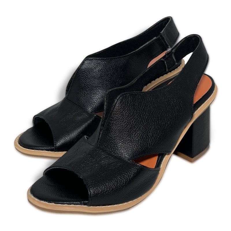Damen-Ledersandalen mit Blockabsatz, offener Zehenpartie, Bordeauxrot