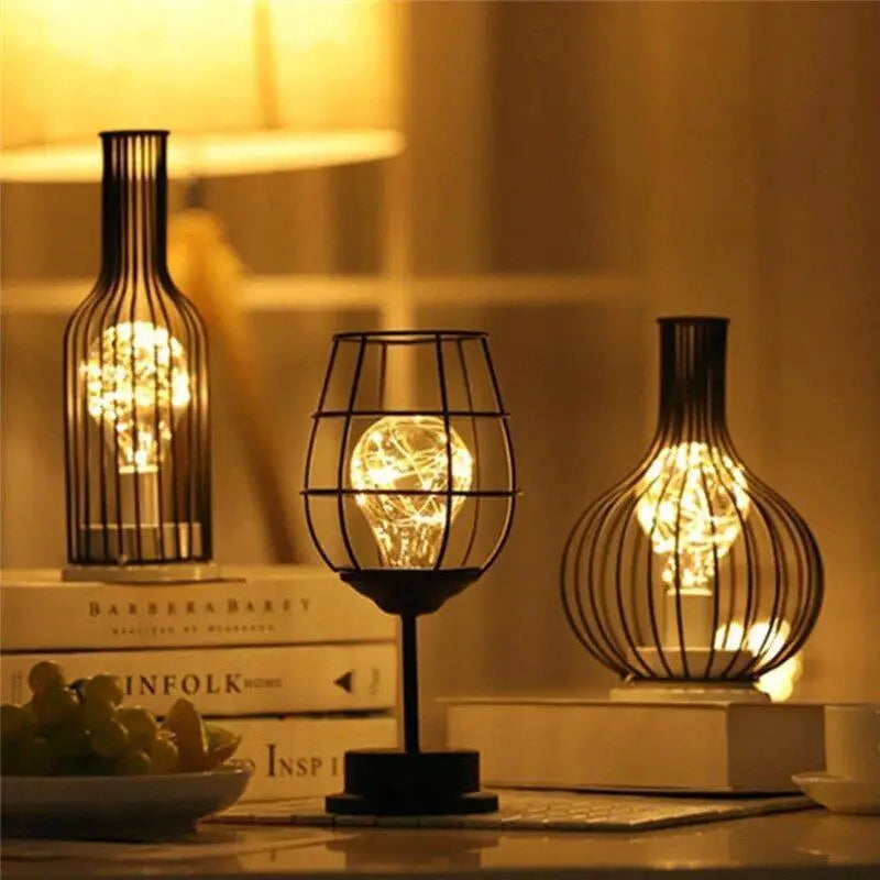Tischlampe in Flaschenform - schwarzes Acryl, warmweißes LED-Licht