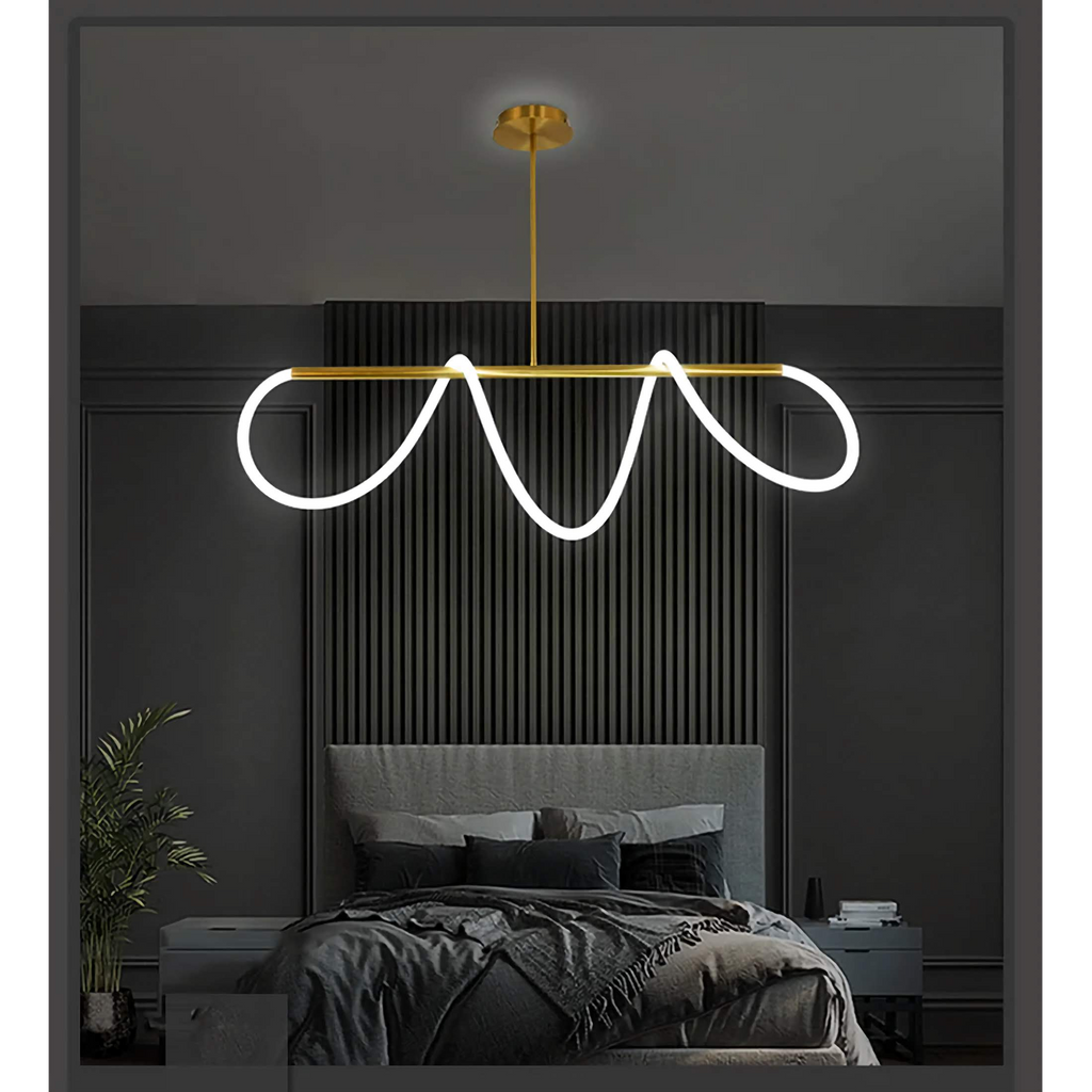 Plafondlamp met gebogen koperen buis - G9, goud, zwart en zilver