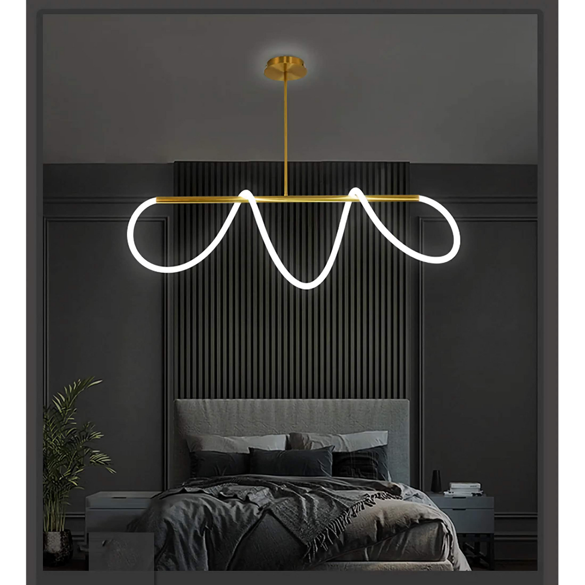 Plafondlamp met gebogen koperen buis - G9, goud, zwart en zilver