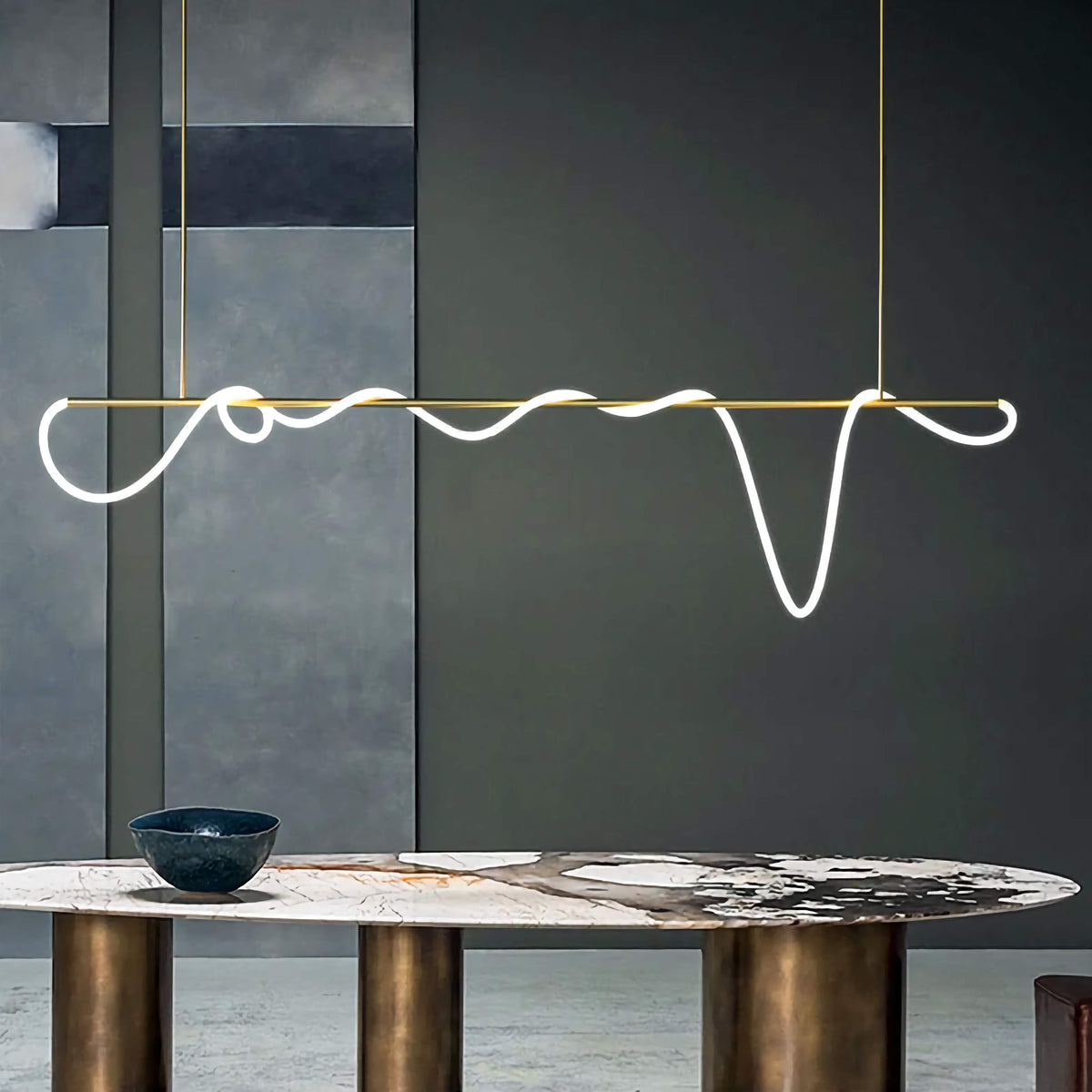 Plafondlamp met gebogen koperen buis - G9, goud, zwart en zilver