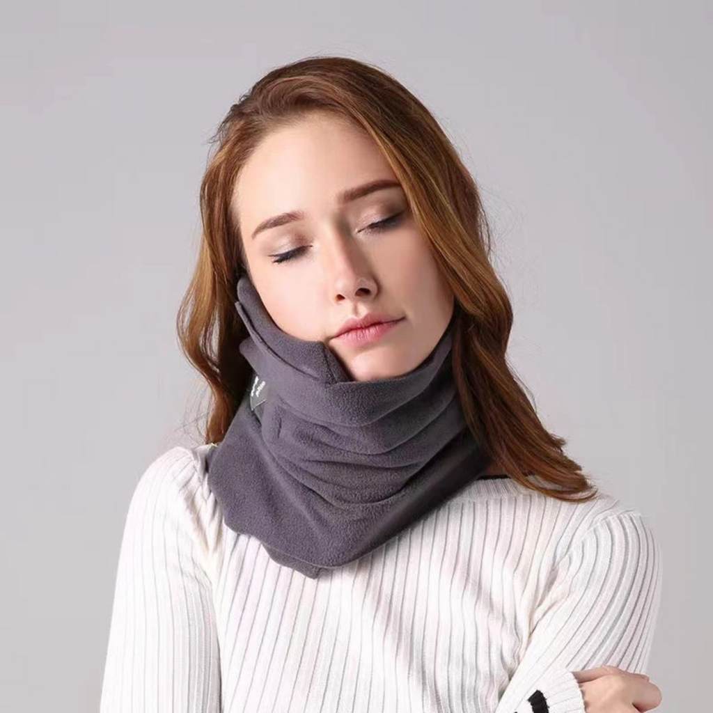 Nackenkissen aus Memory-Schaum — ergonomische Unterstützung auf Reisen, Grau-Schwarz