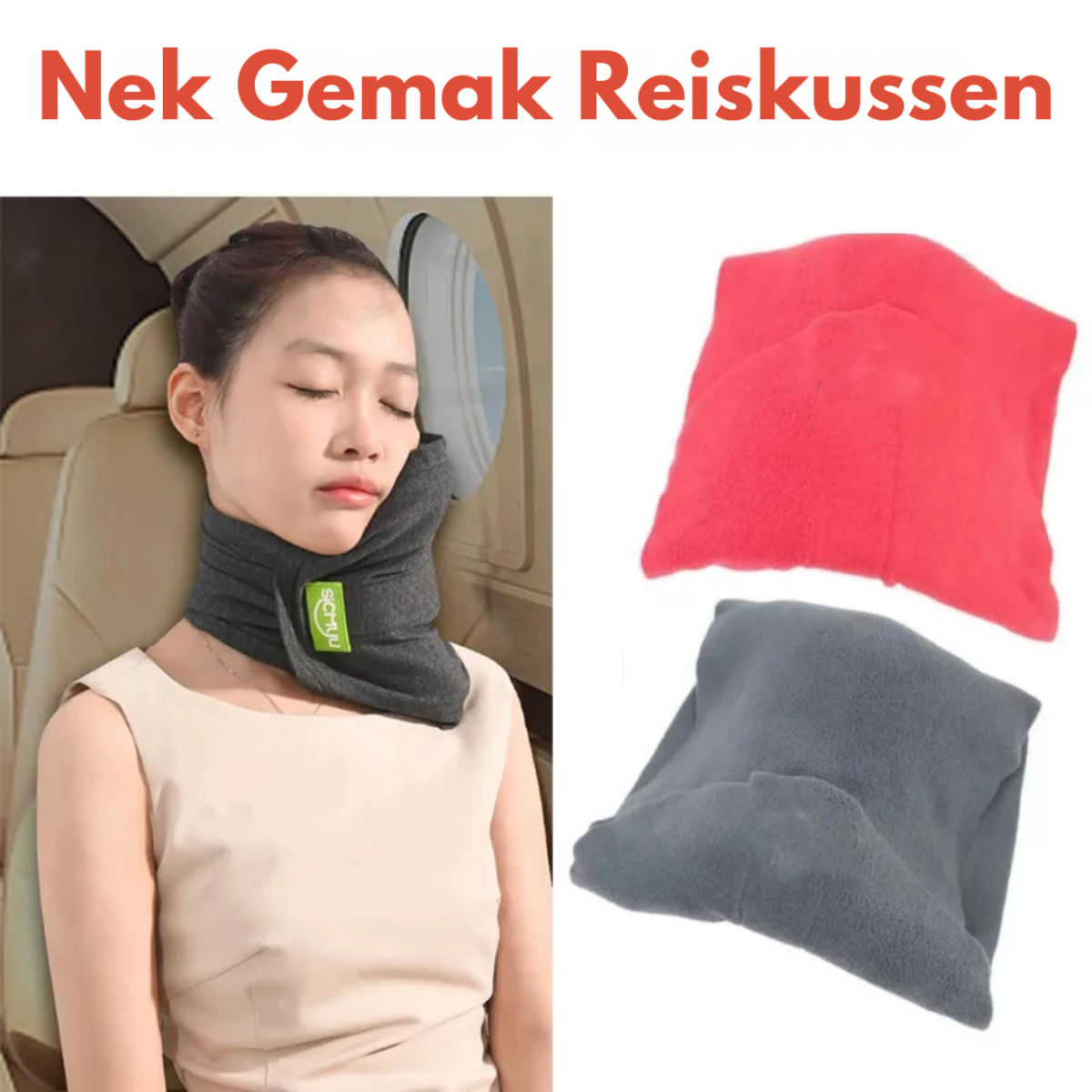Nackenkissen aus Memory-Schaum — ergonomische Unterstützung auf Reisen, Grau-Schwarz