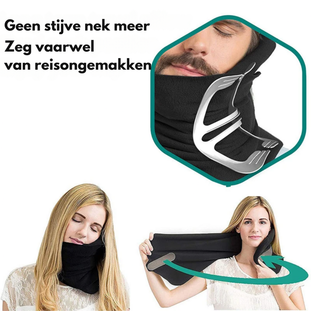 Nackenkissen aus Memory-Schaum — ergonomische Unterstützung auf Reisen, Grau-Schwarz