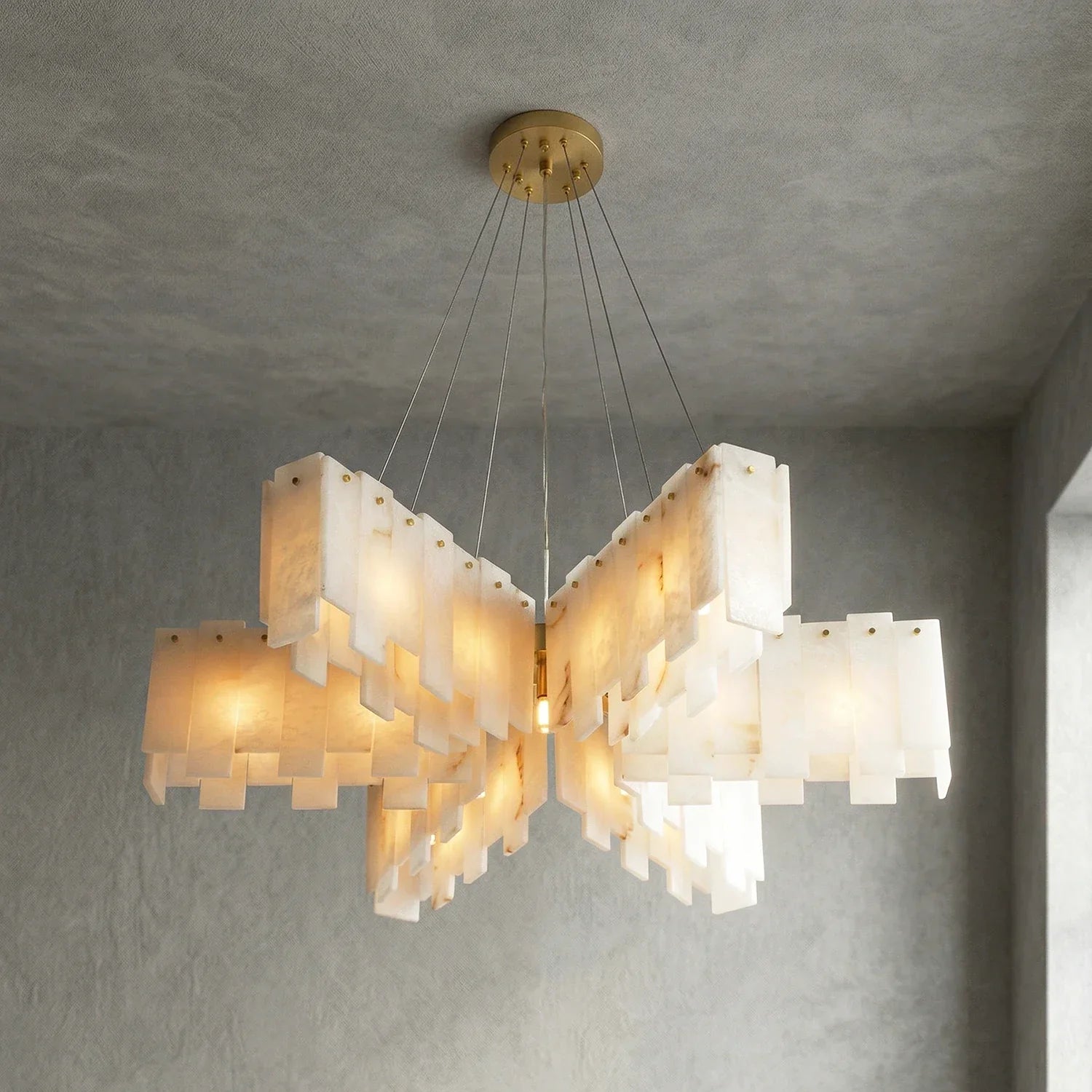 Cascade Alabaster Tiered Brass Chandelier | wildoxy
