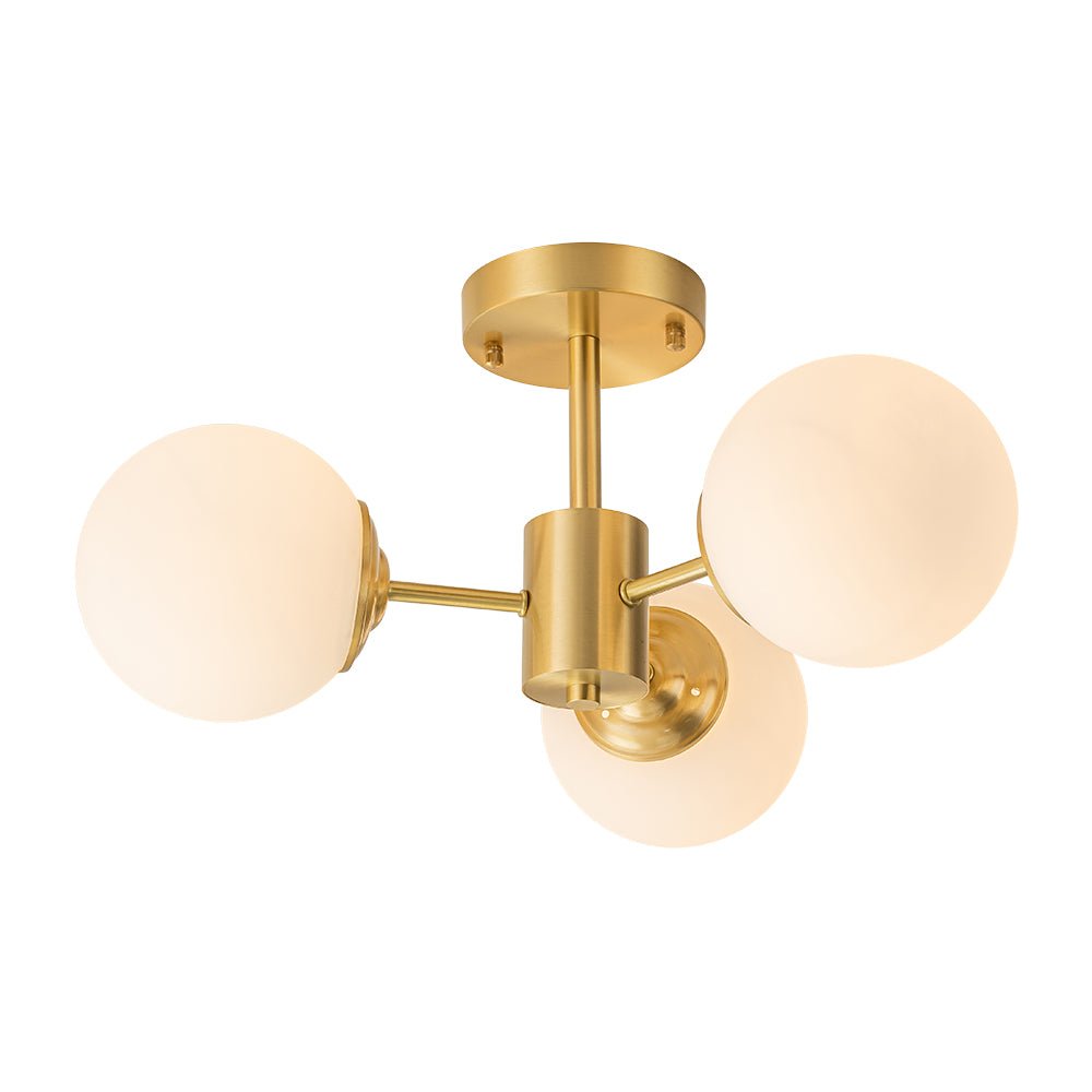 Sputnik-taklampa — 3-ljus i mässing med opalglas, 48 cm, E26