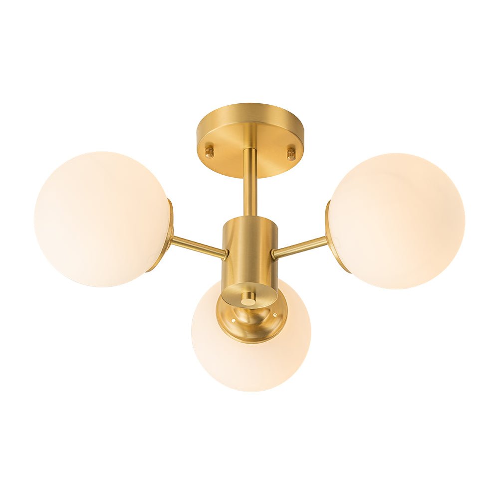 Sputnik-taklampa — 3-ljus i mässing med opalglas, 48 cm, E26