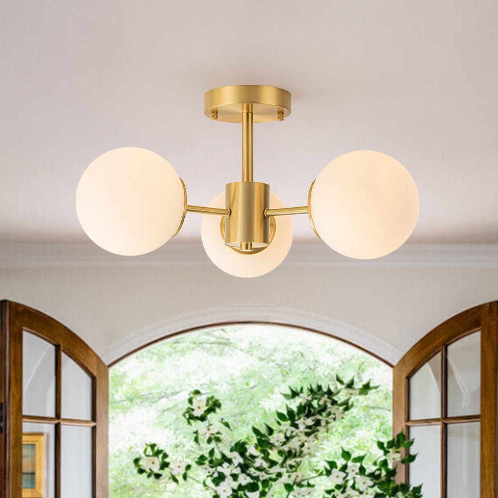 Sputnik-taklampa — 3-ljus i mässing med opalglas, 48 cm, E26
