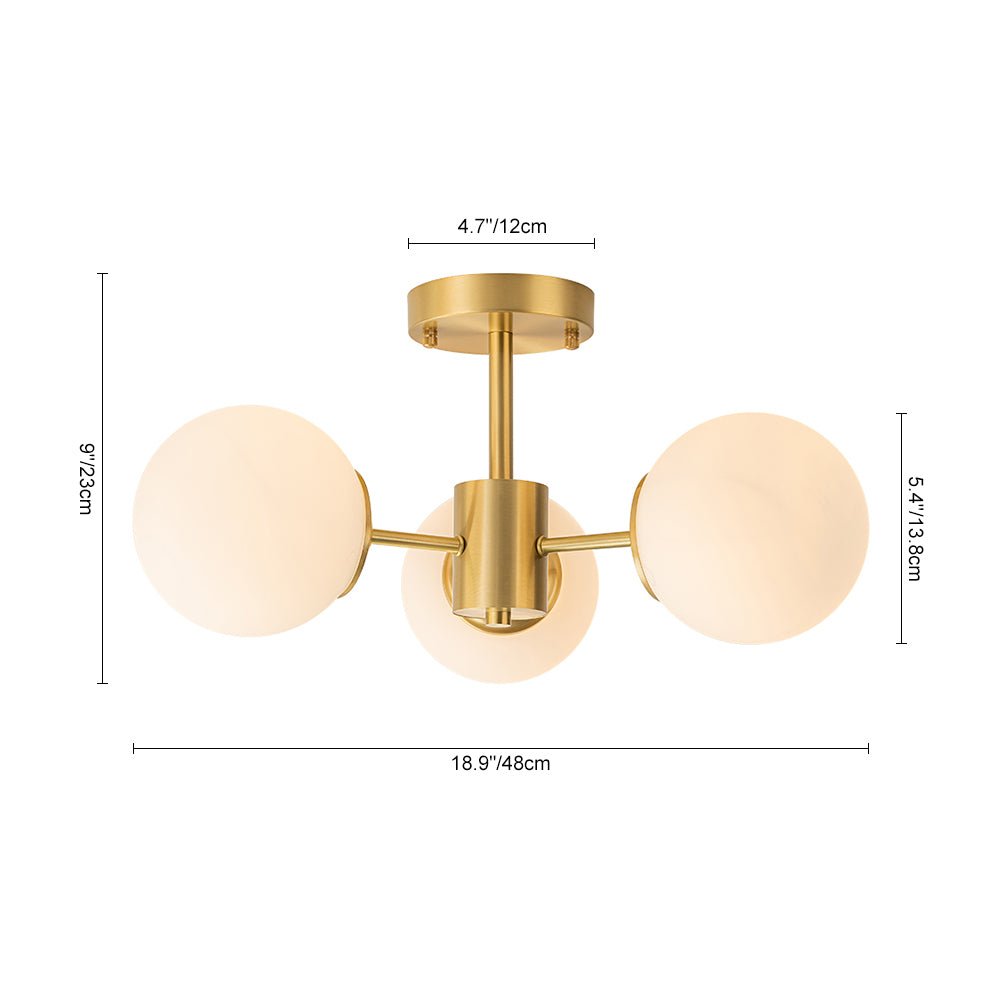 Sputnik-taklampa — 3-ljus i mässing med opalglas, 48 cm, E26