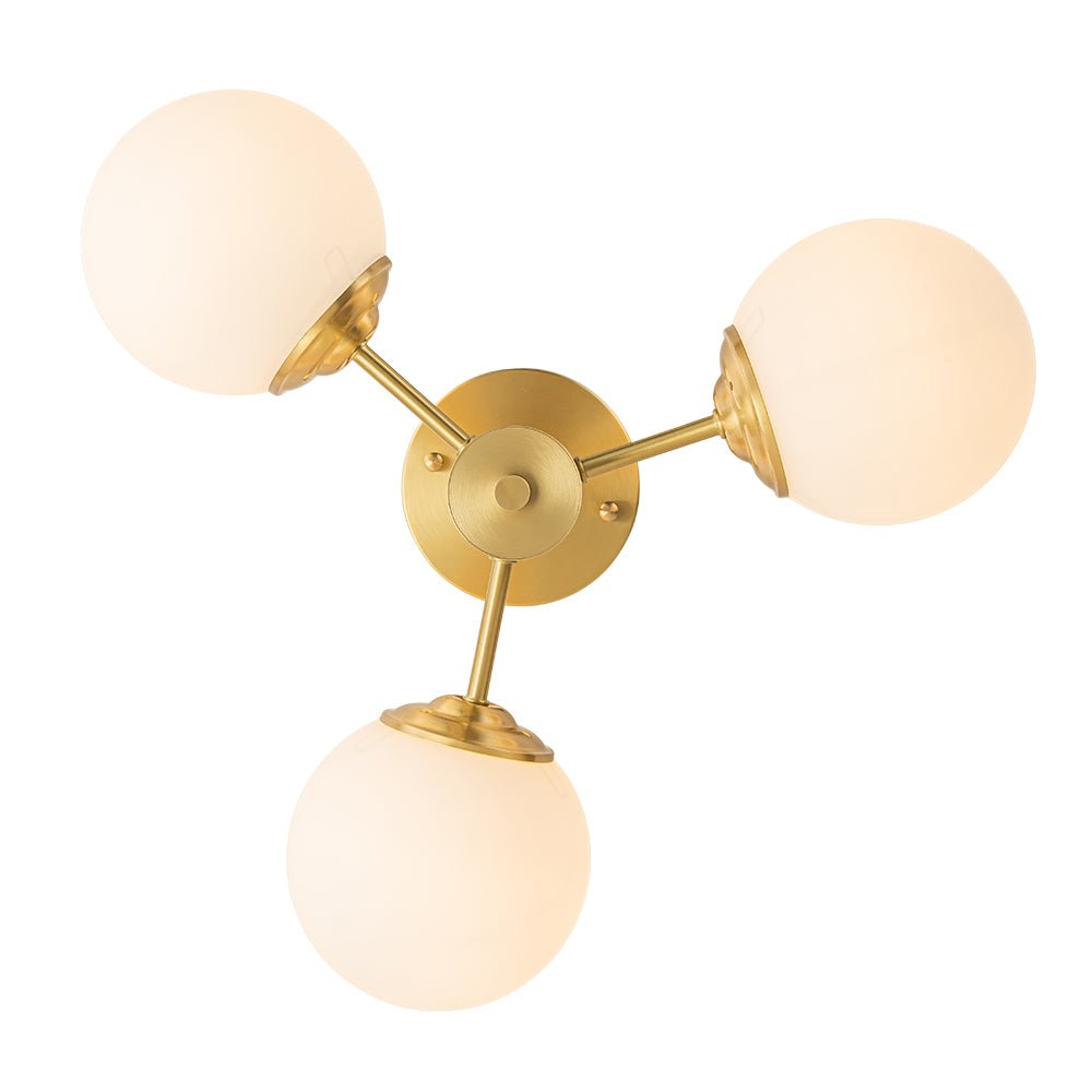 Sputnik-taklampa — 3-ljus i mässing med opalglas, 48 cm, E26