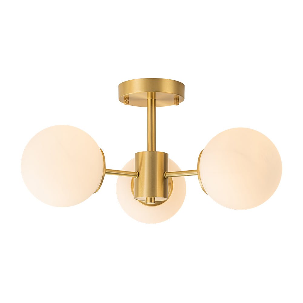 Sputnik-taklampa — 3-ljus i mässing med opalglas, 48 cm, E26