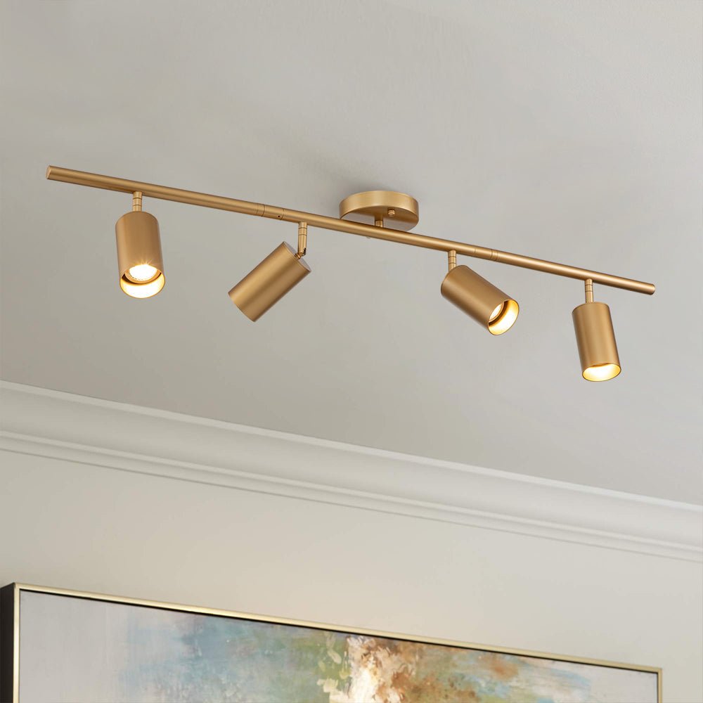 4-ljus, guldfärgad 100 cm utanpåliggande GU10-spotlist med justerbara spotlights