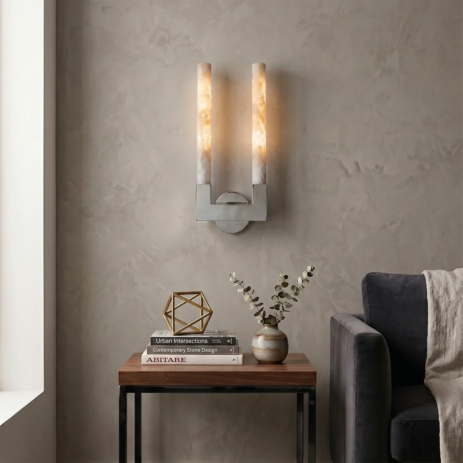 Linear Cylindrical Alabaster Wall Sconce | wildoxy