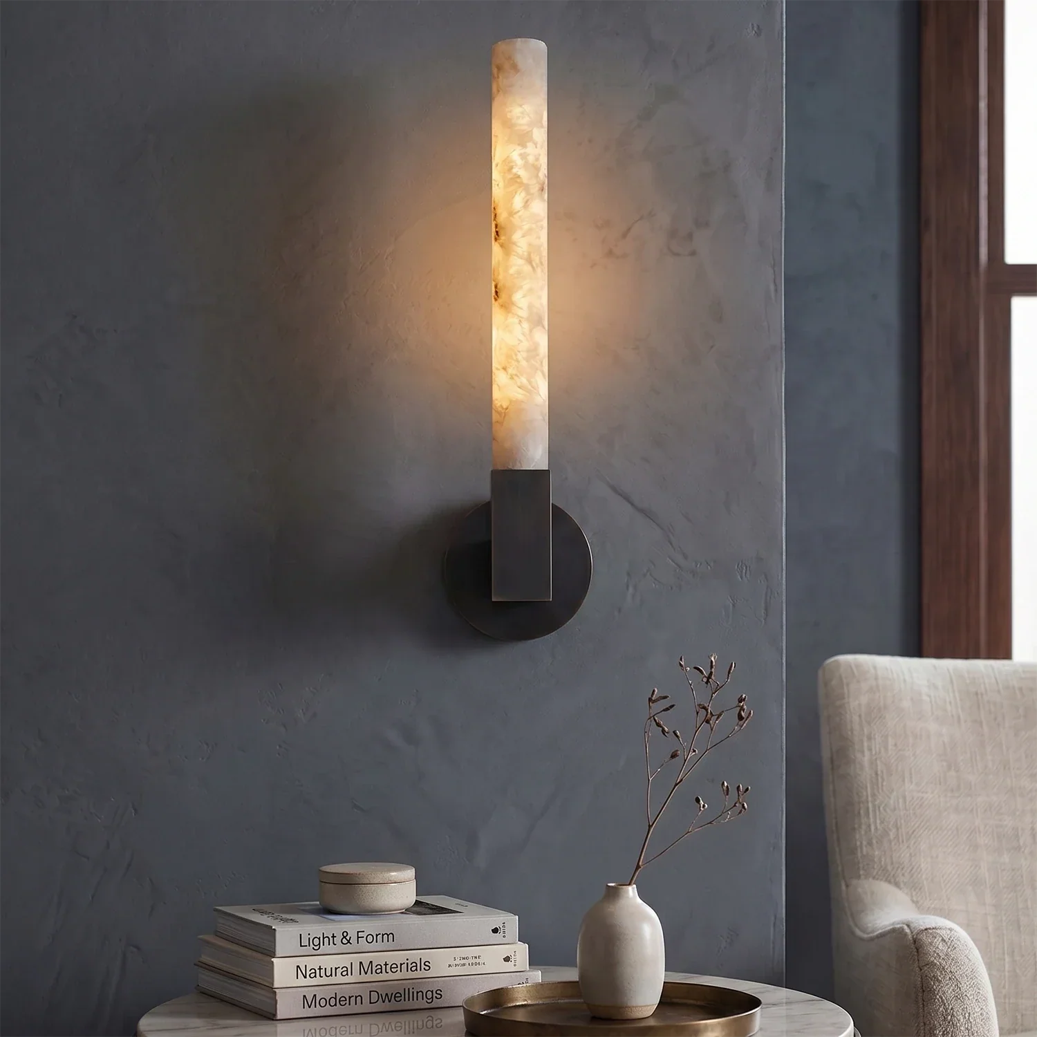 Linear Cylindrical Alabaster Wall Sconce | wildoxy