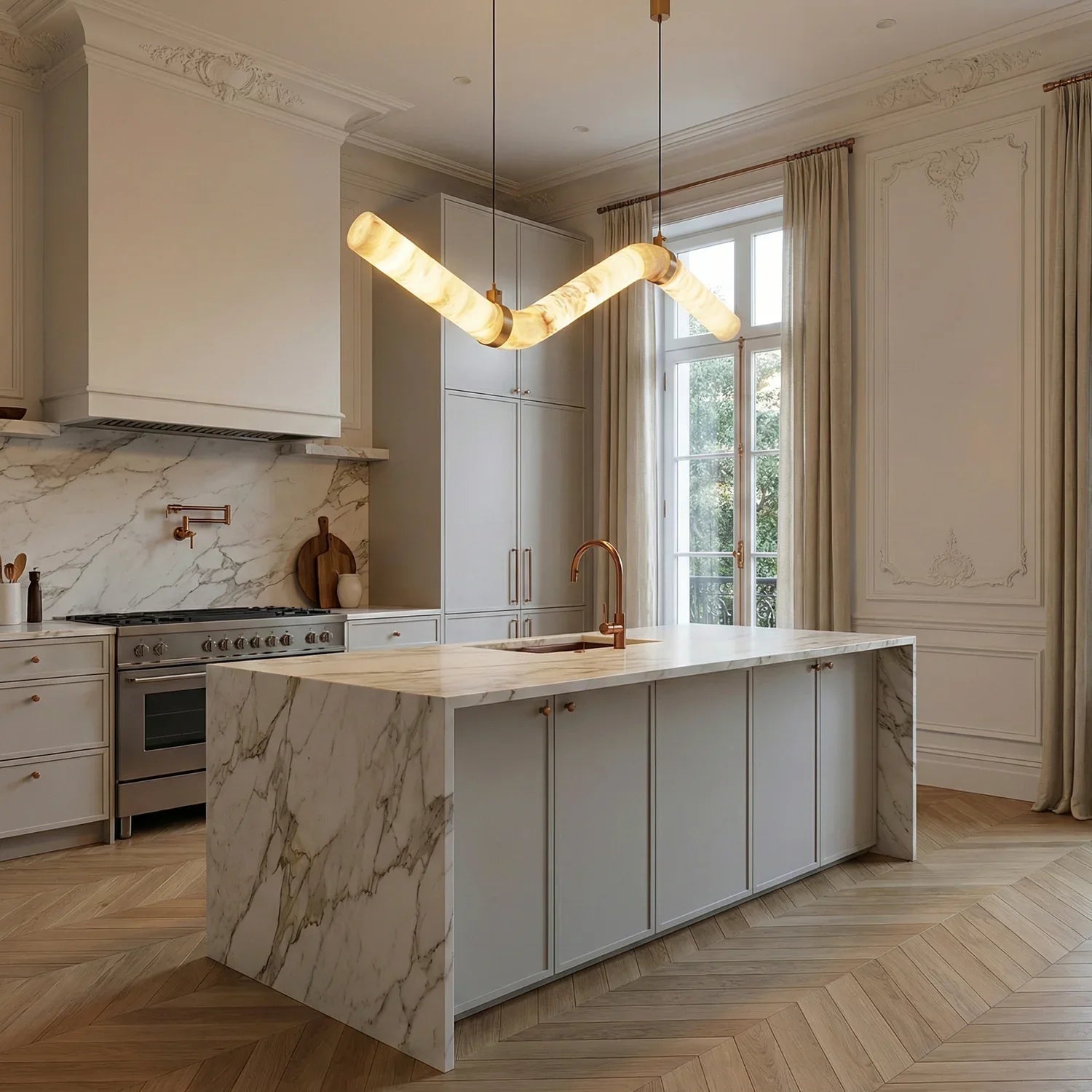Linear Geometry Wave Alabaster Chandelier | wildoxy