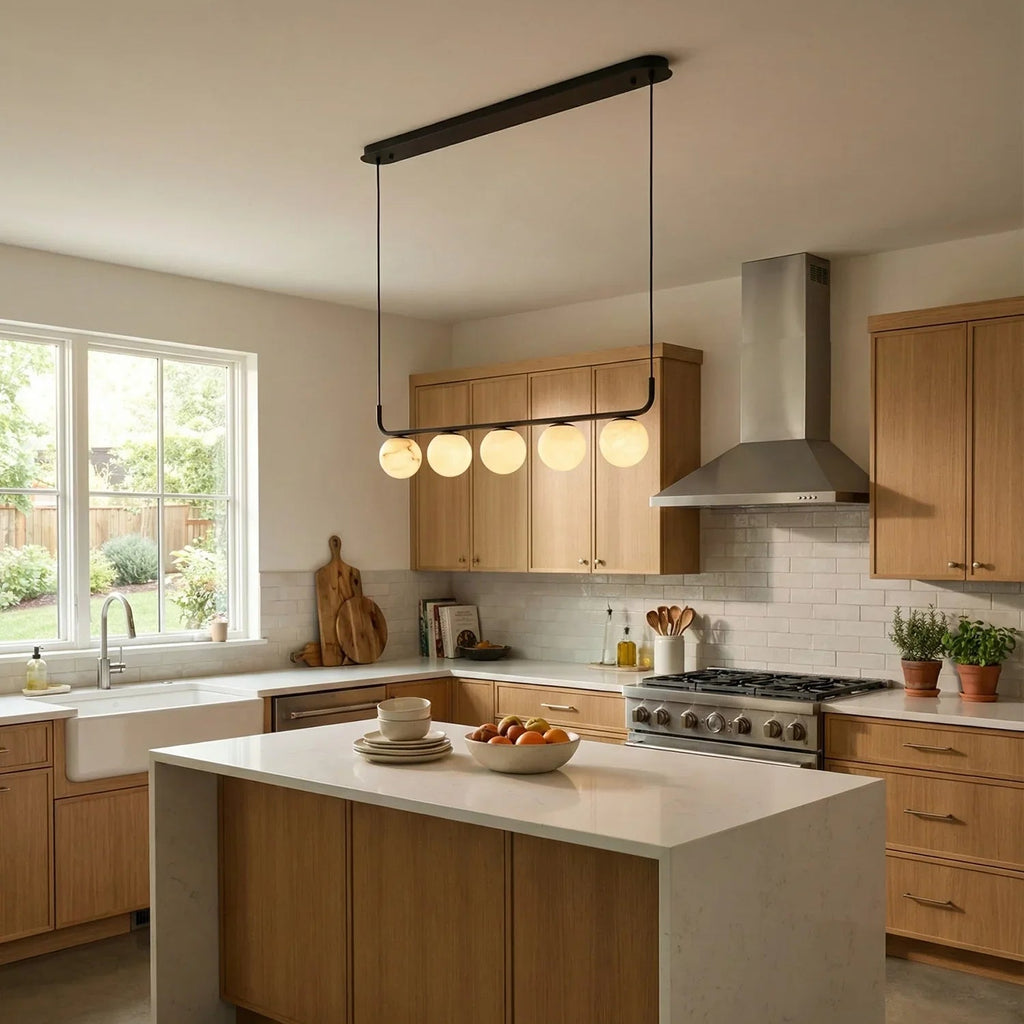 Long Strip Alabaster Spherical Chandelier | wildoxy