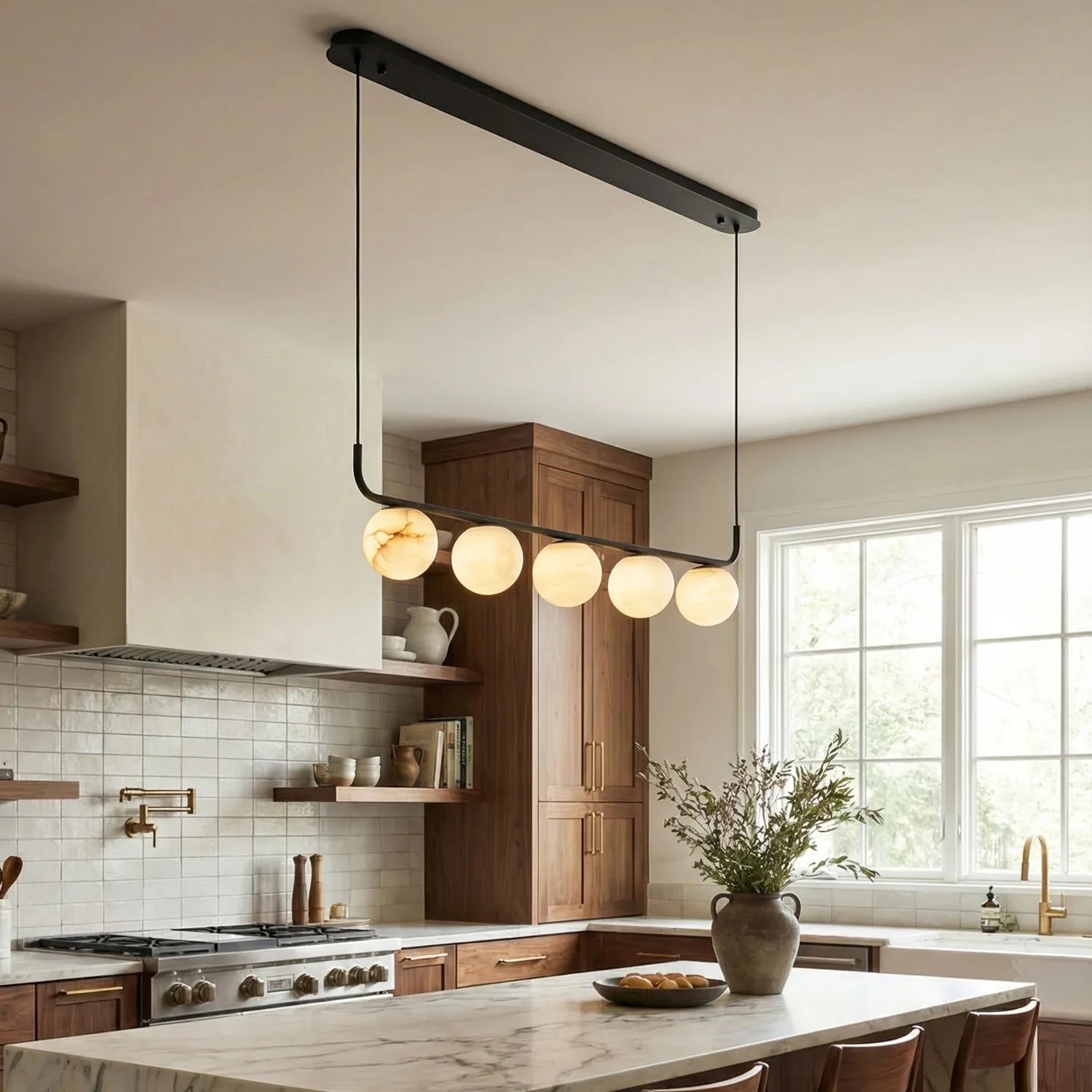 Long Strip Alabaster Spherical Chandelier | wildoxy