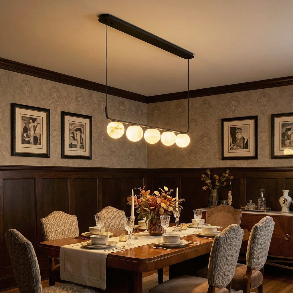 Long Strip Alabaster Spherical Chandelier | wildoxy